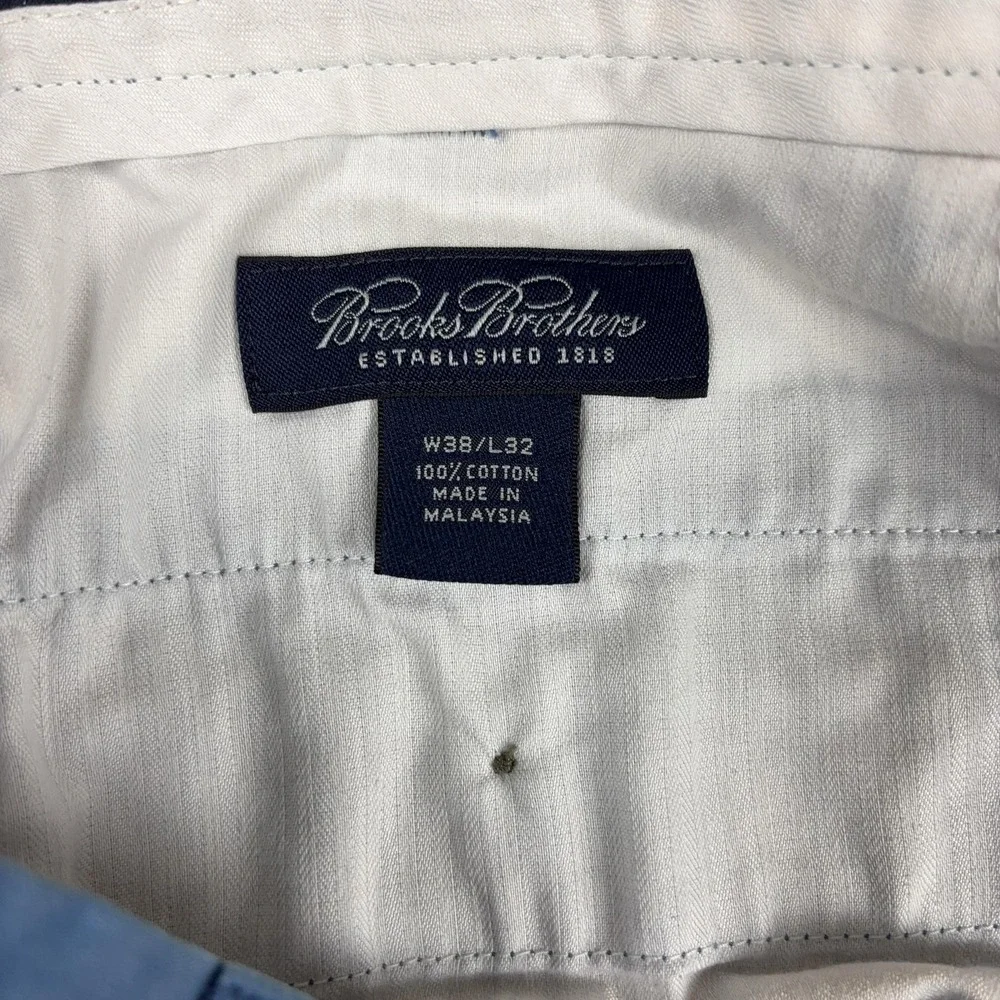 Brooks Brothers Pants Mens 38x32 Blue Cotton Chino Pleated Classic Casual